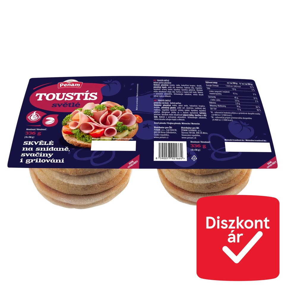 Penam Toustis fehér English muffin 6 x 56 g (336 g)
