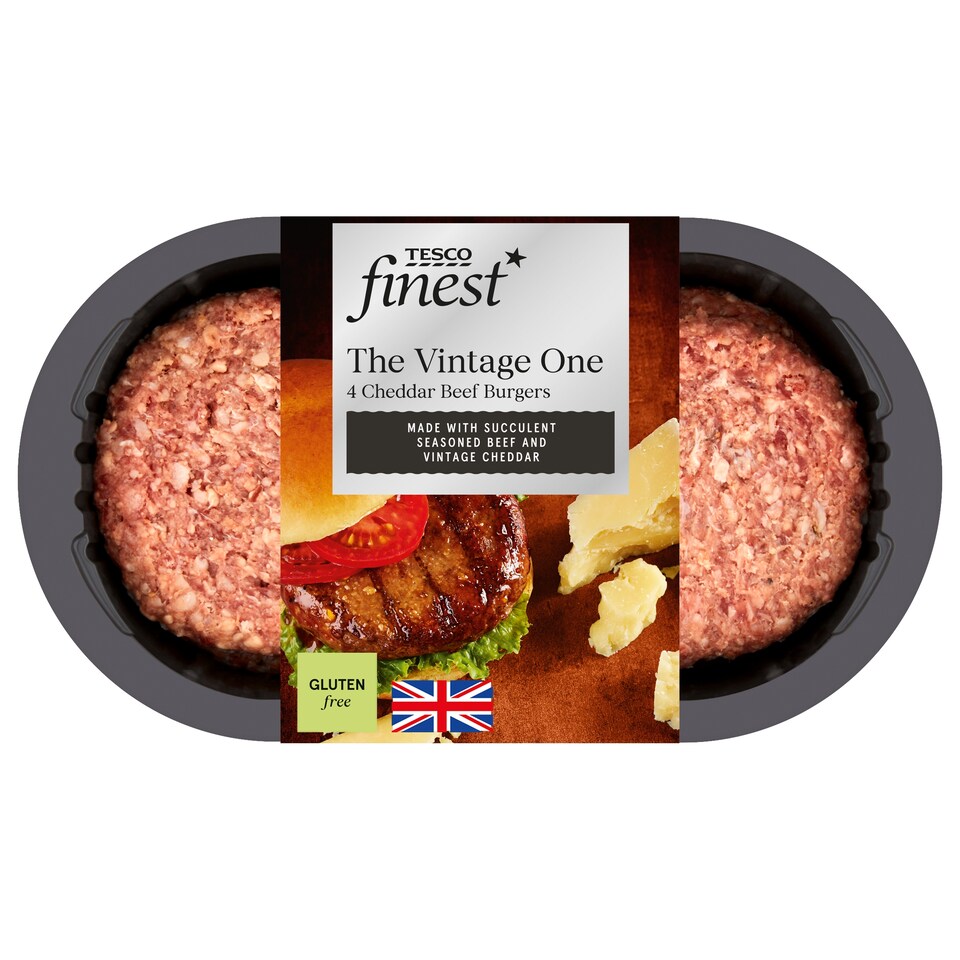 Tesco Finest 4 Vintage Cheddar Burgers 454G