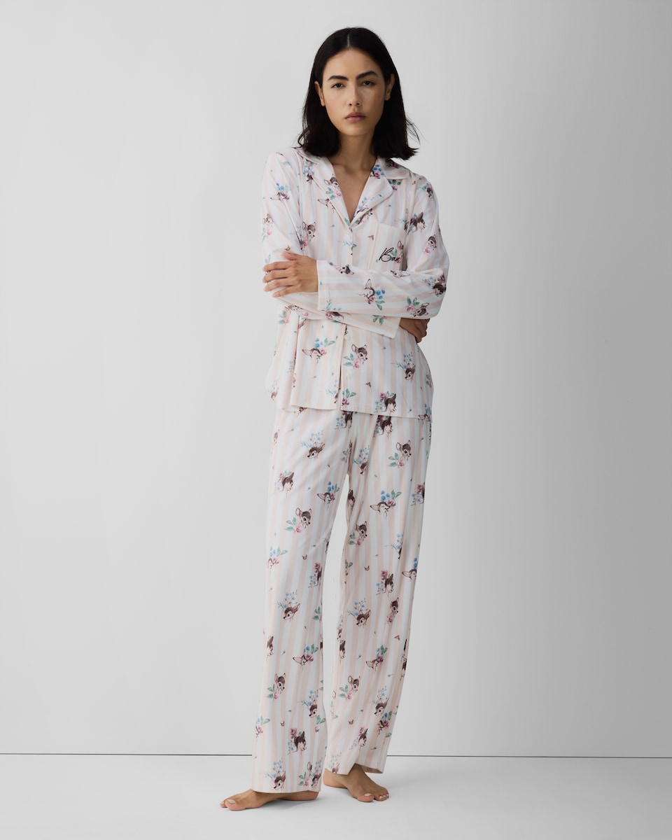 image 1 of Disney Bambi Fleece Striped Pyjama Set in Pink