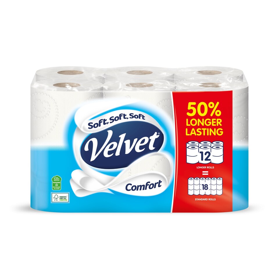 Velvet Comfort Toilet Tissue 12 Toilet Rolls Tesco Groceries