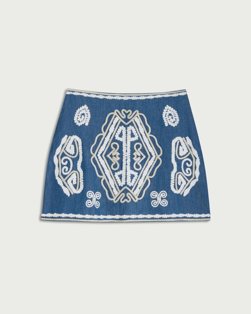 image 1 of F&F Pure Cotton Embroidered Mini Skirt in Blue