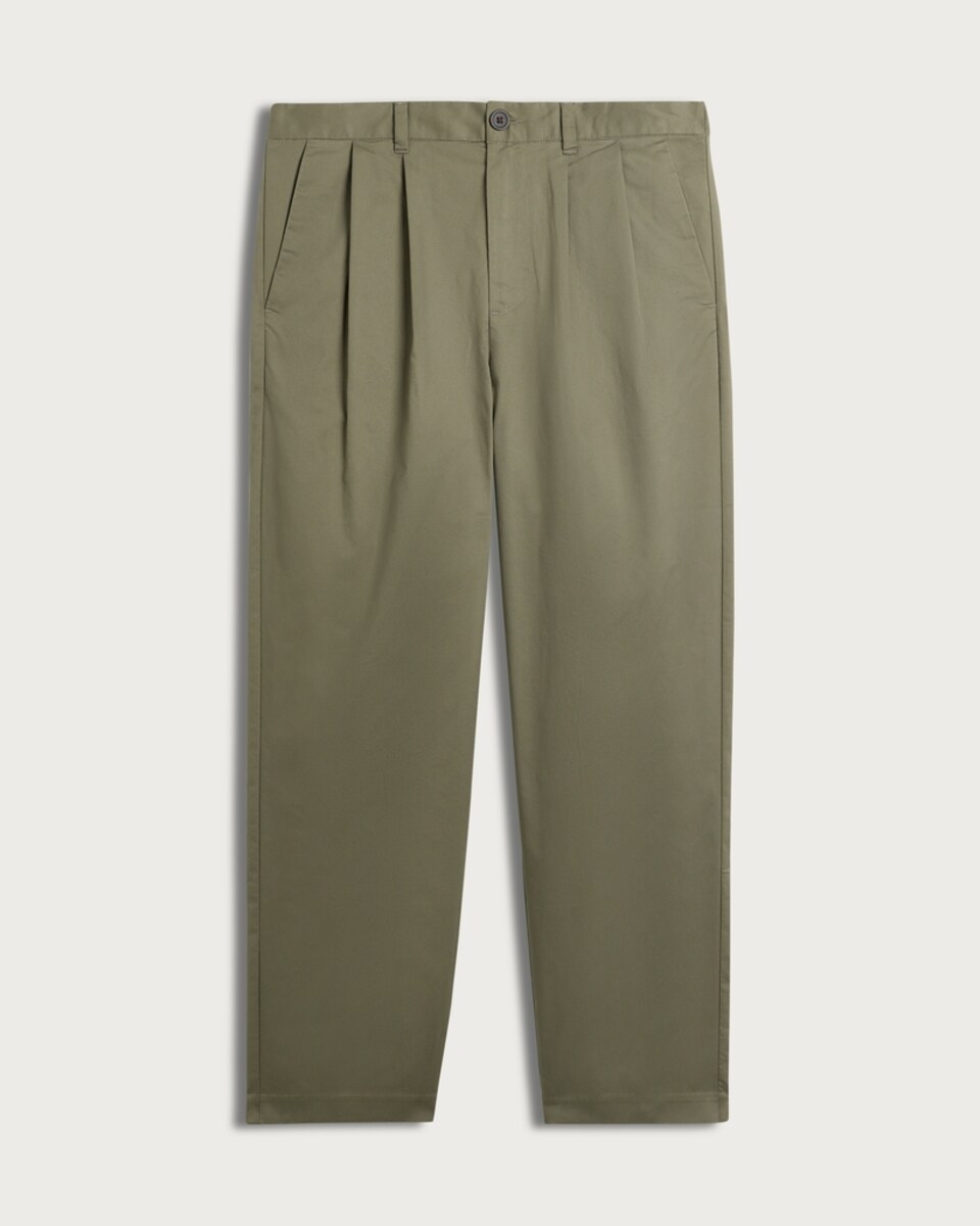 image 1 of The F&F Edit Cotton Rich Double Pleated Chino Trousers in Khaki