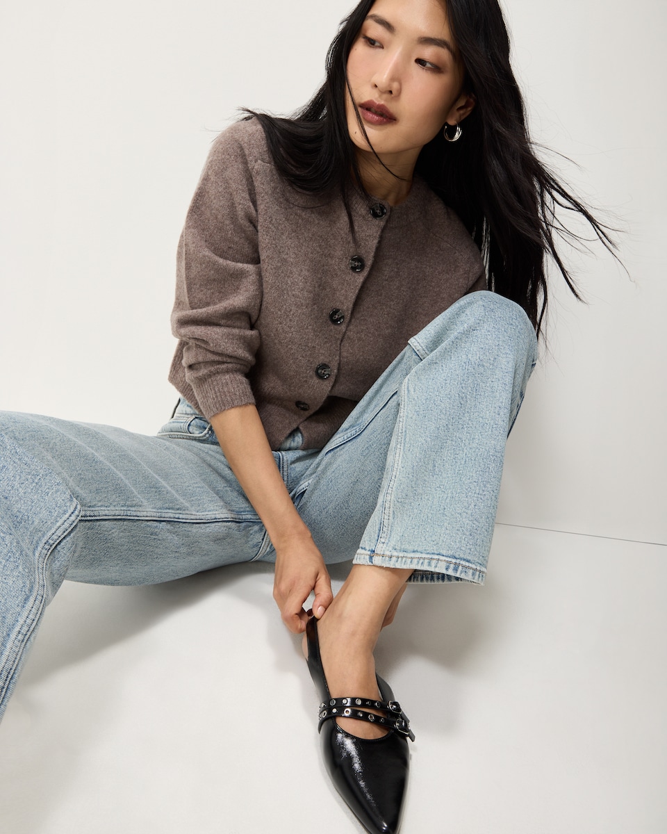 image 1 of F&F Knitted Crew Neck Cardigan in Mink