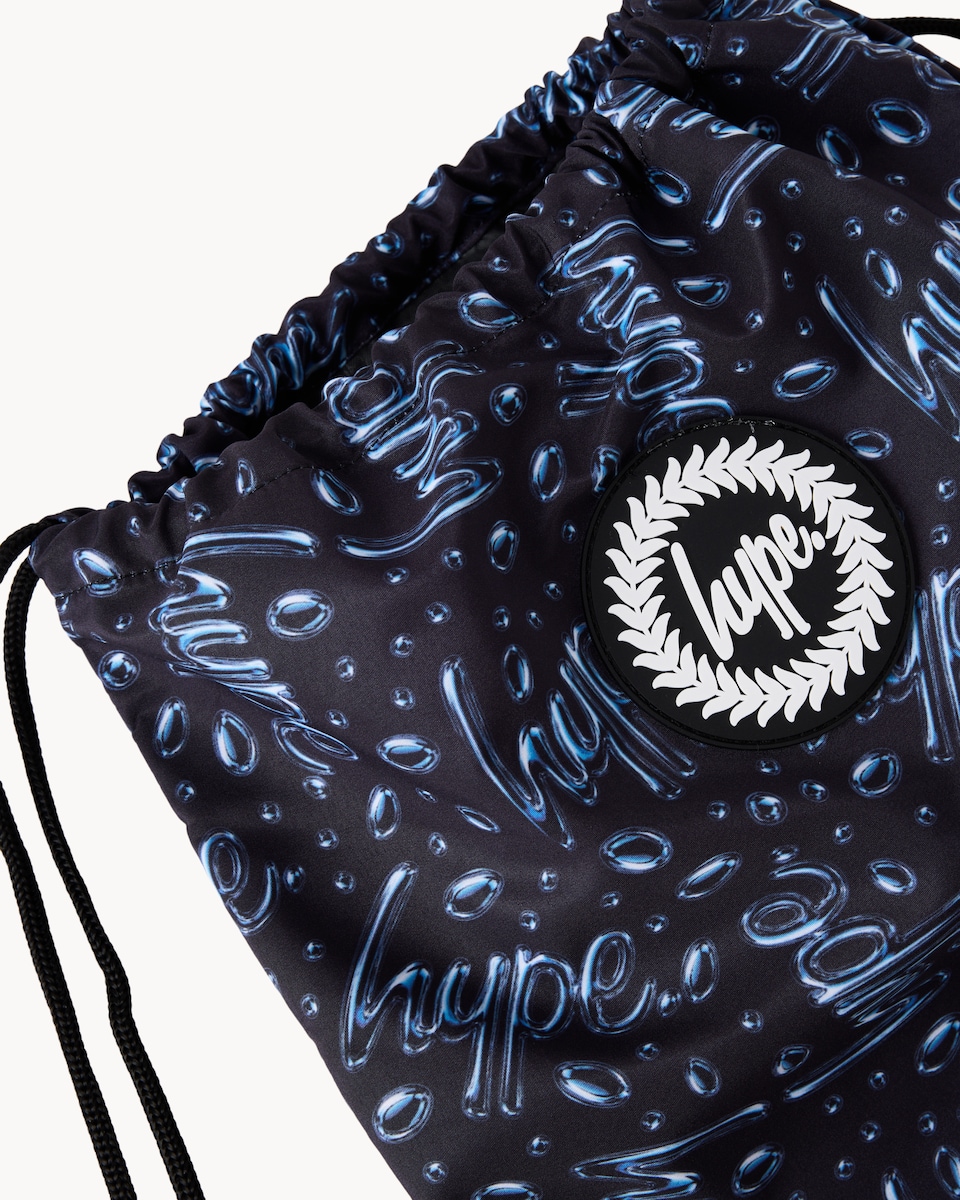 image 1 of Hype Printed Drawstring Bag in Navy