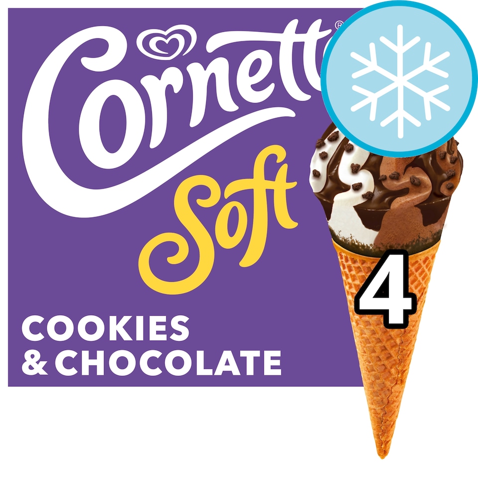 image 1 of Cornetto Soft Cookie & Chocolate Ice Cream Cones 4x140ml