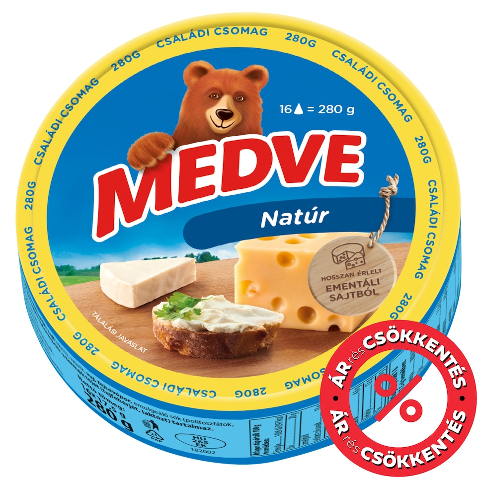 Medve natúr kenhető, zsíros ömlesztett sajt 16 x 17,5 g (280 g)