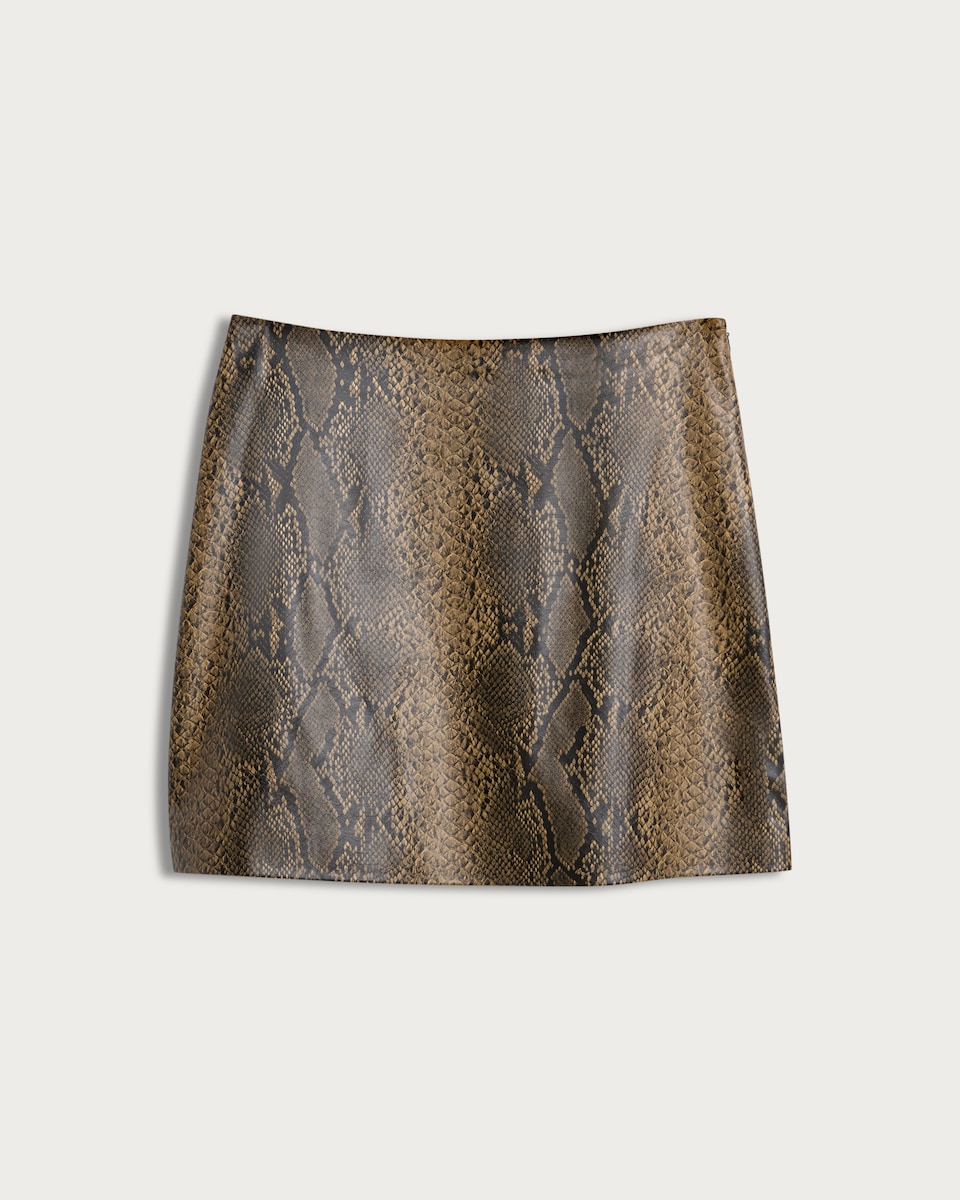 image 1 of F&F Faux Leather Snake Print Mini Skirt in Brown