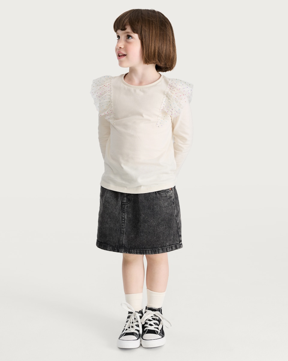 image 1 of F&F Girls 2-Pack Pure Cotton Long Sleeved Ruffle Tops in Multi