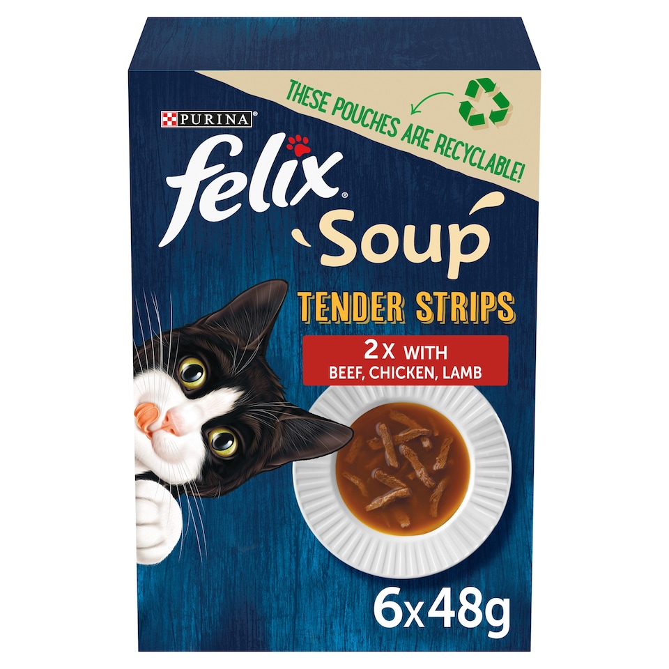 image 1 of Felix Soup Tender Strips Meat Selection Cat Food 6X48g
