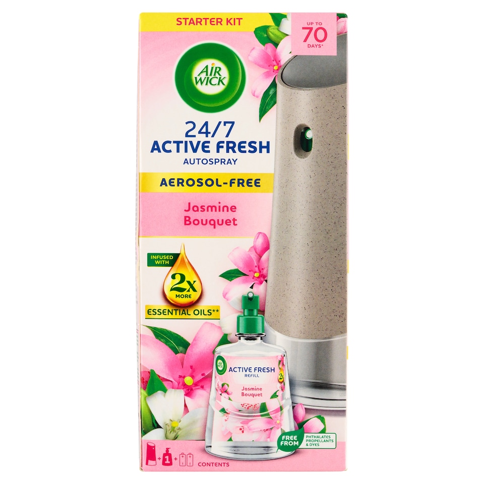 image 1 of Air Wick Active Fresh Automatic Diffuser and Water-Based Refill Jasmine Bouquet 228ml