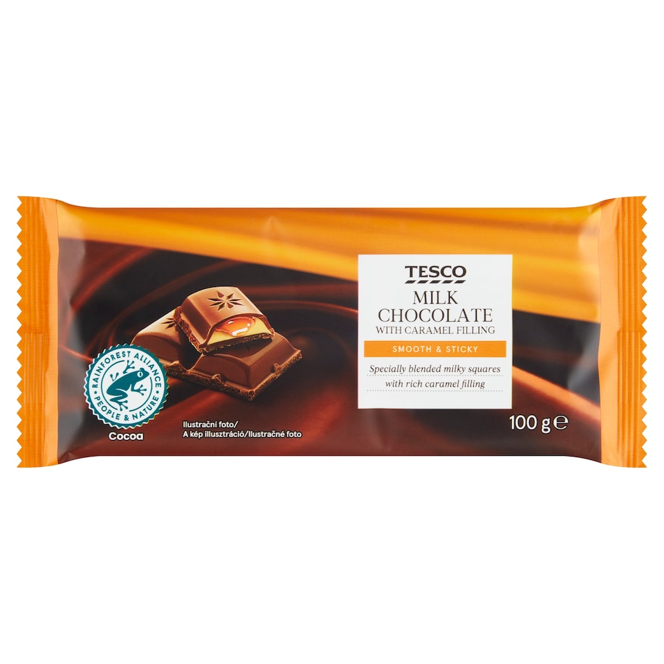 Tesco Mliečna čokoláda s karamelovou náplňou 100 g
