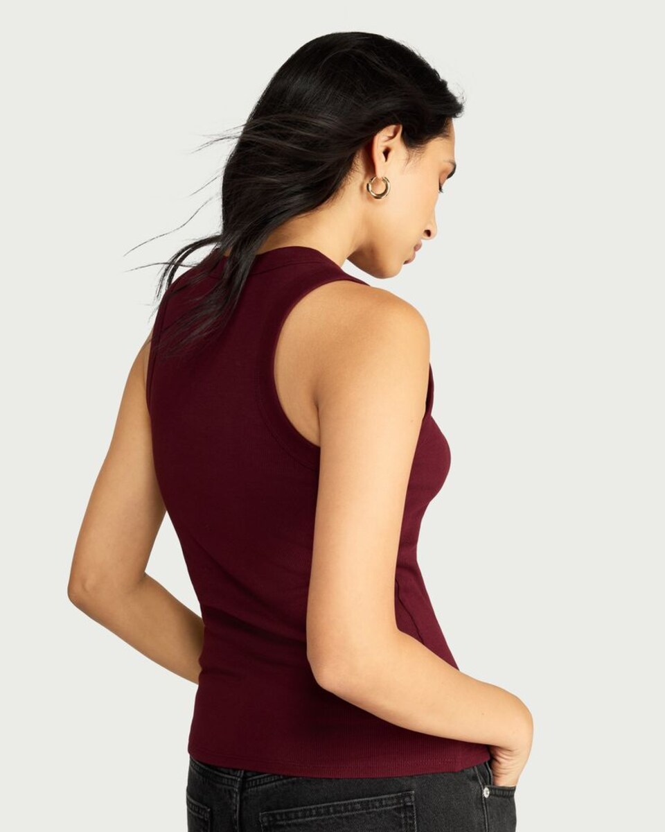 image 1 of F&F Cotton Rich Ribbed Vest in Burgundy
