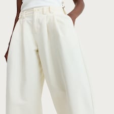 F&F Pure Cotton Pleated High Rise Wide Leg Trousers in Ecru