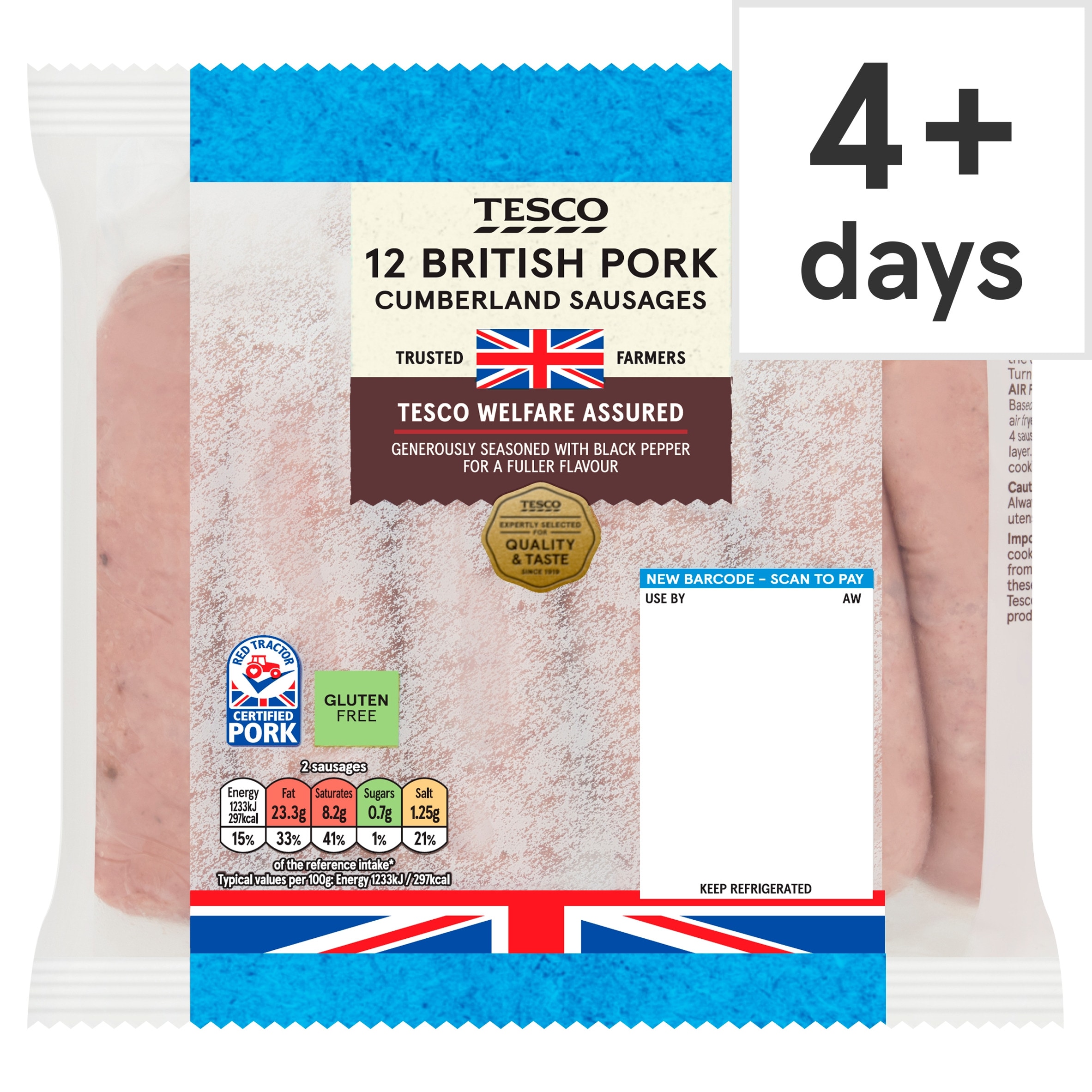 Tesco British Cumberland Sausages 12 Pack 681G