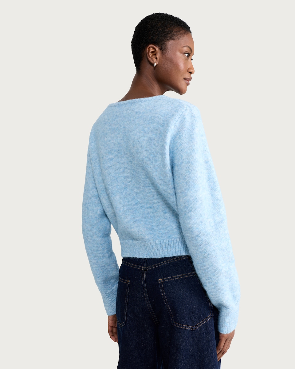 image 1 of F&F Knitted Fluffy V Neck Cardigan in Blue