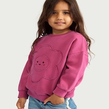 F&F Girls Pure Cotton Flower Embroidered Sweatshirt in Pink