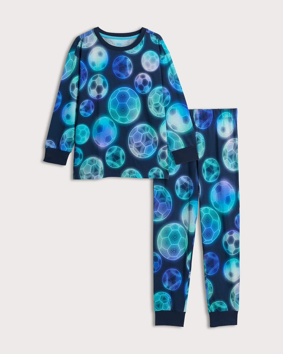 F&F Boys Pure Cotton Football Print Top and Bottoms Pyjama Set in Multi