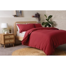F&F Home Deep Red Washed Cotton Duvet Set King
