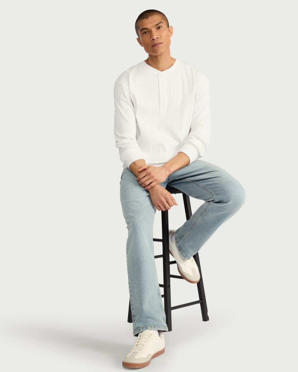 image 1 of F&F Pure Cotton Henley Long Sleeved Top in Ecru