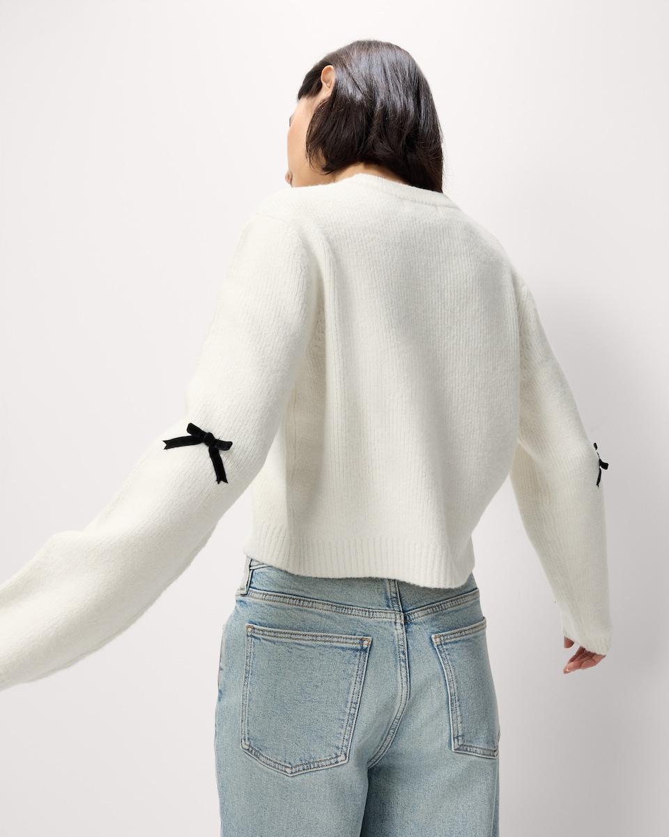 image 1 of F&F Bow Cardigan with Wool in Cream