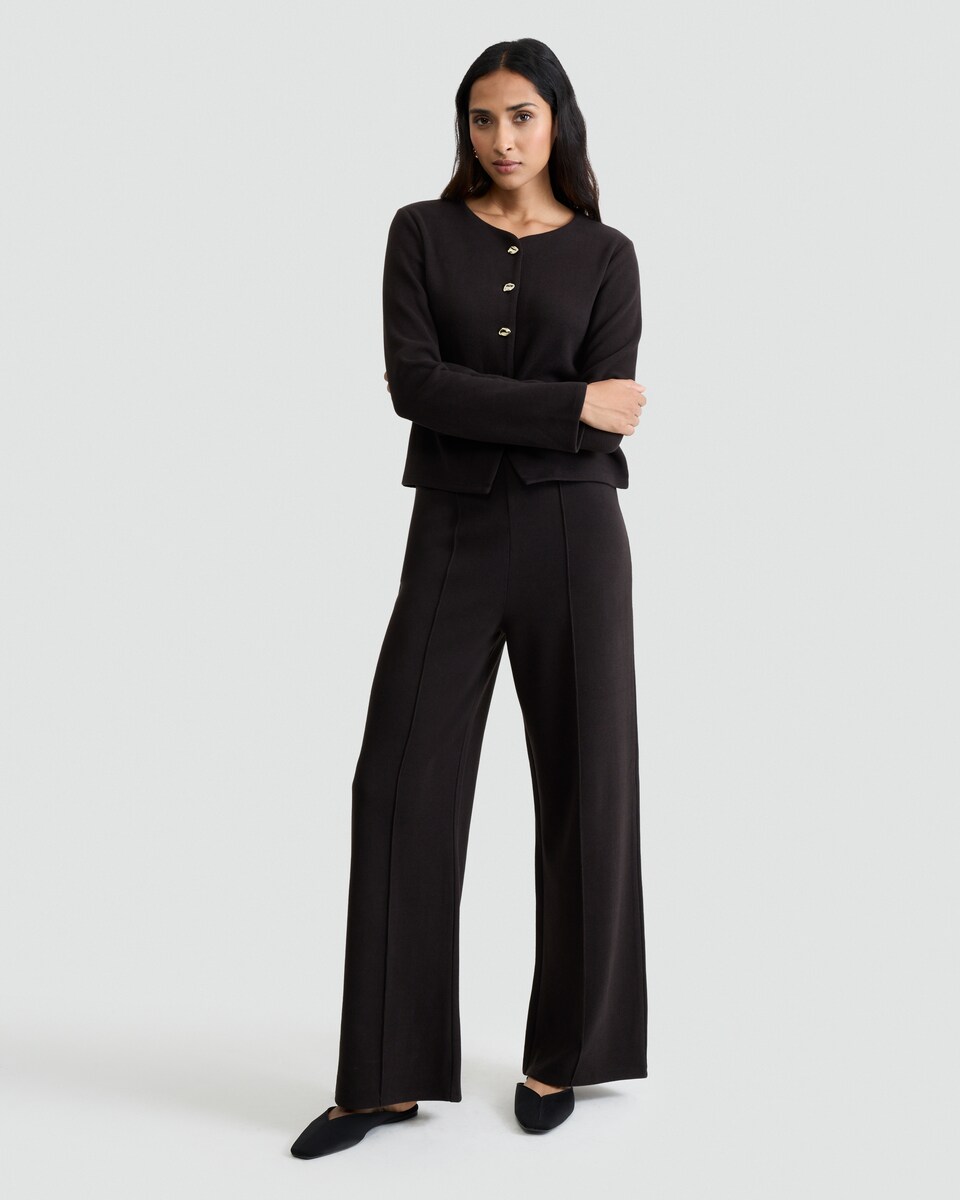 image 1 of F&F Wide Leg Seam Detail Trousers in Brown