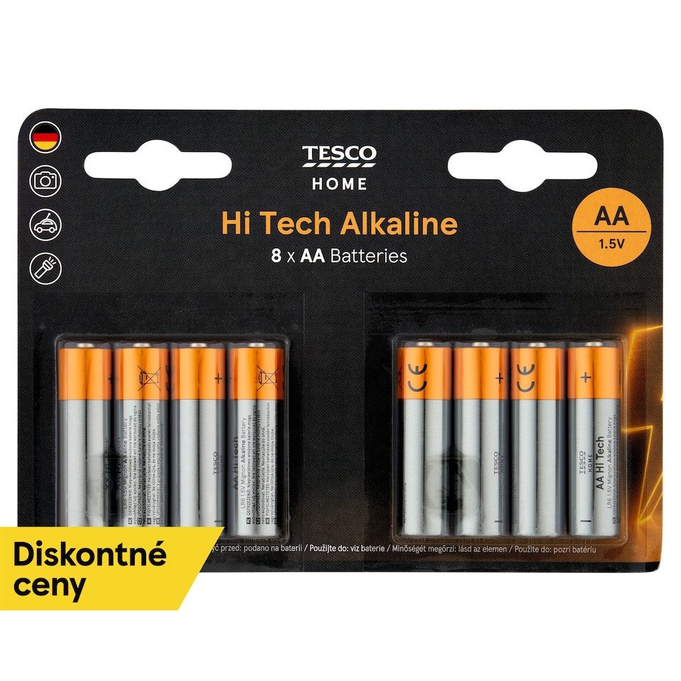 Tesco Home Hi Tech Alkaline Batteries AA 8 pcs