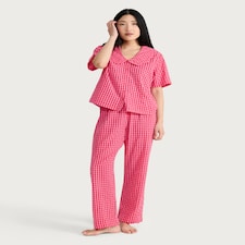 F&F Pure Cotton Gingham Pyjama Set in Multi Pink