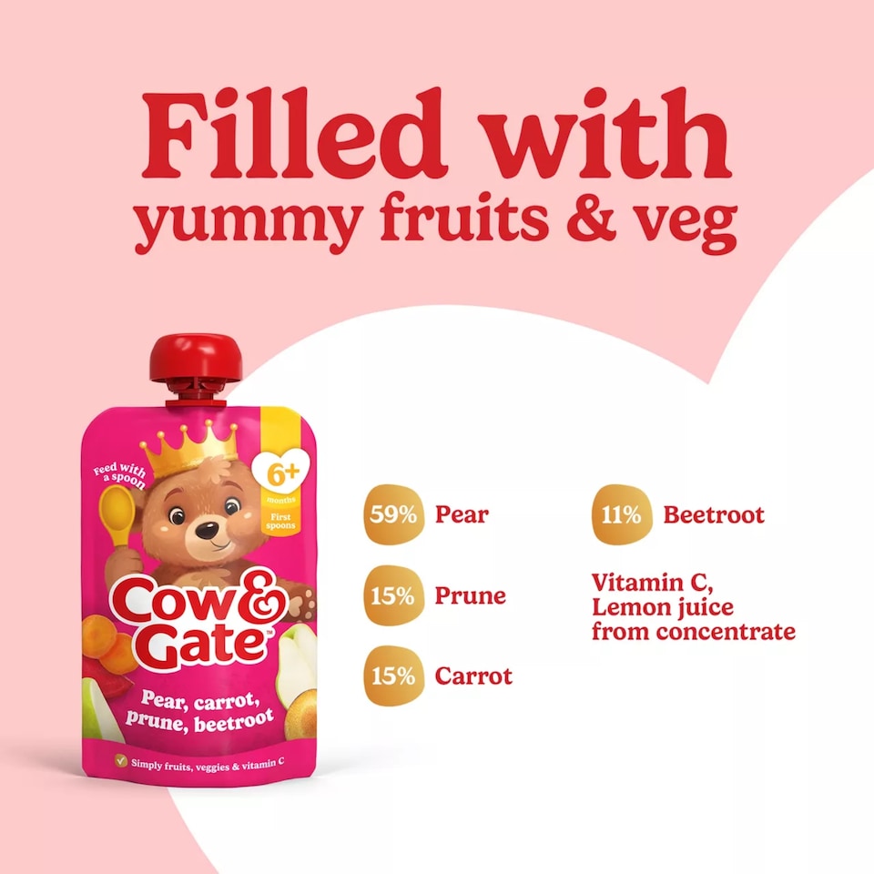 image 1 of Cow & Gate Pouches Pear Carrot Prune Beetroot 100g