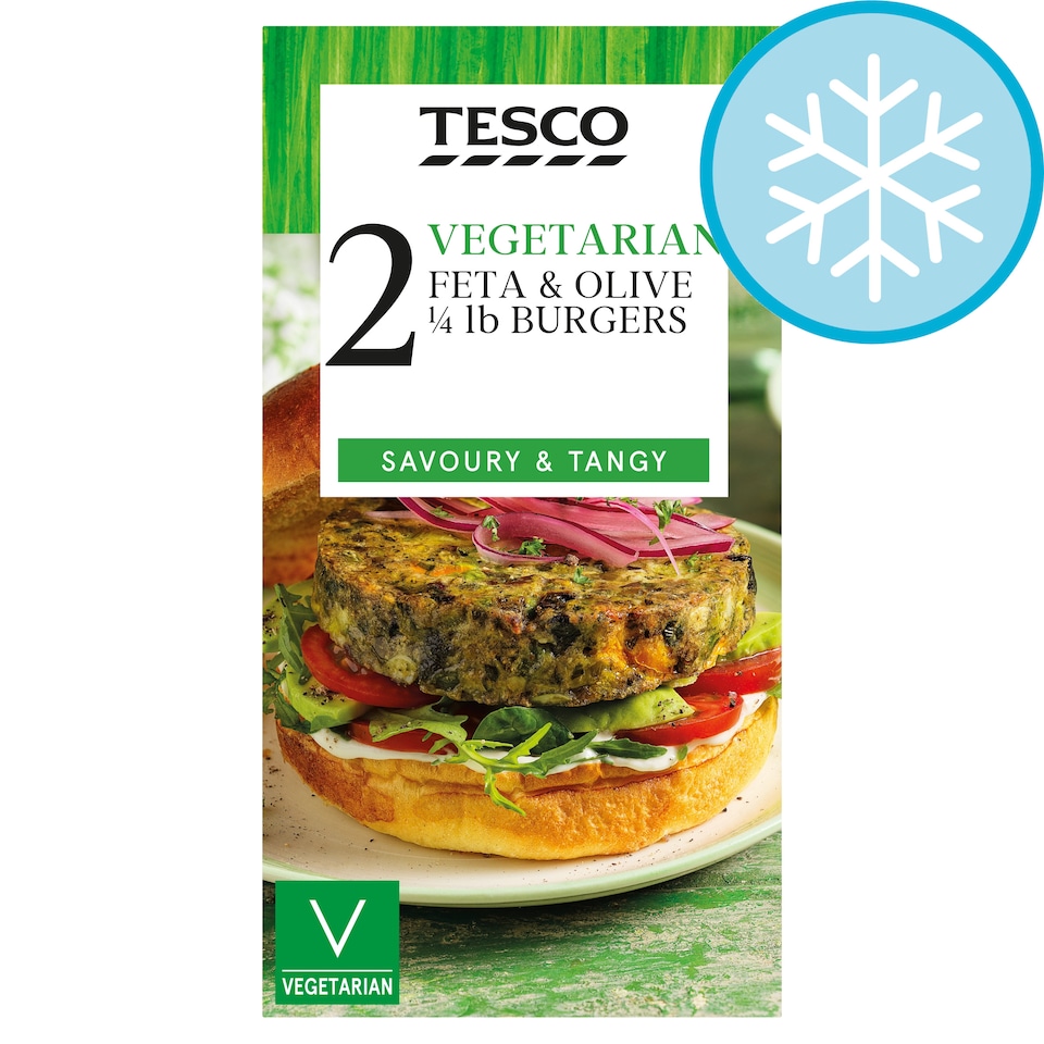 Tesco Vegetarian 2 Feta & Olive 1/4lb Burger Patties 227g