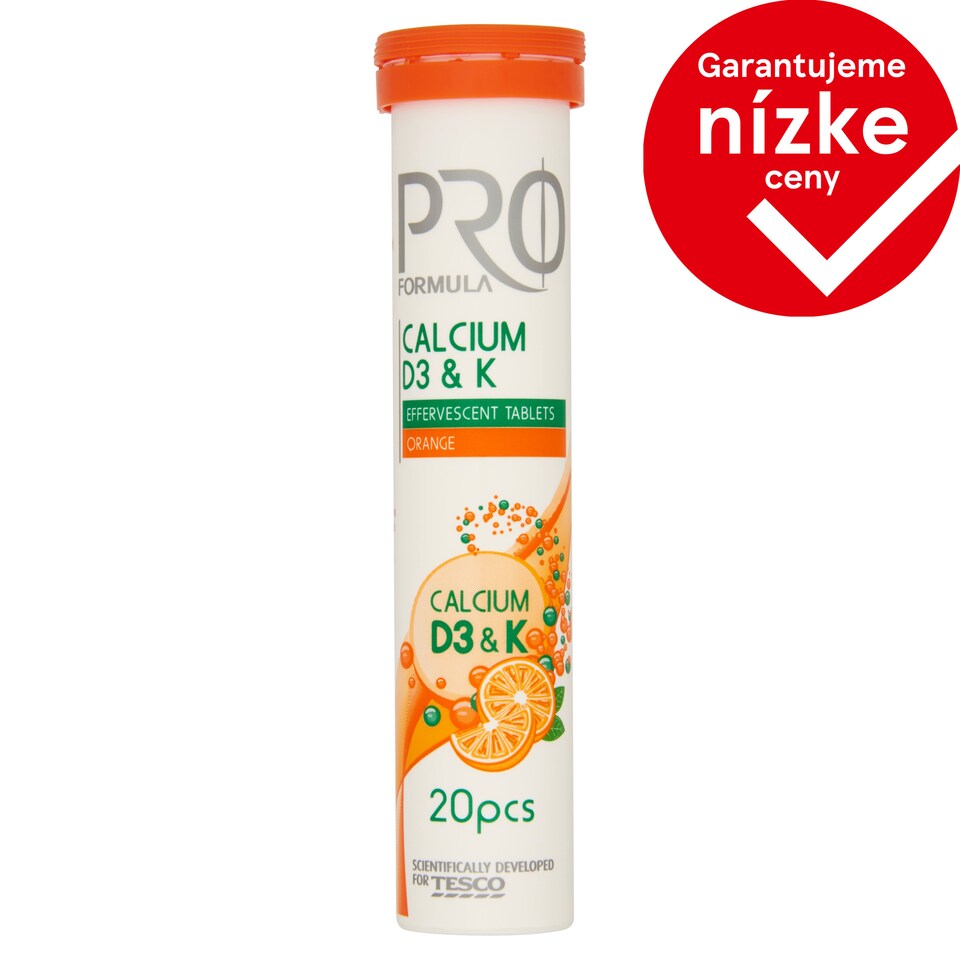 Tesco Pro Formula Calcium D3 & K Effervescent Tablets Orange 20 pcs 80 g