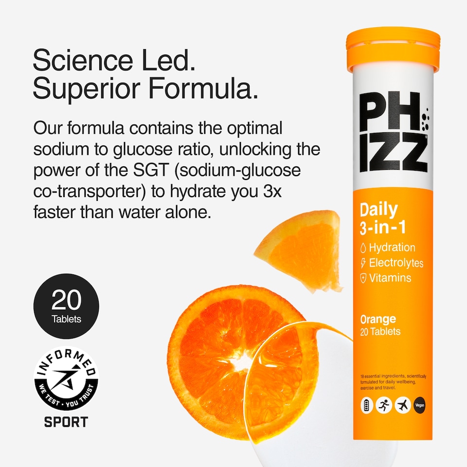 image 1 of Phizz Daily 3-in-1 Hydration, Electrolytes & Vitamins Effervescent Tablets Orange x10 43g