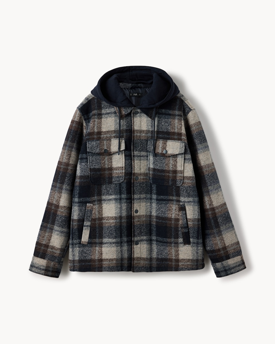 image 1 of F&F Checked Hooded Overshirt in Navy
