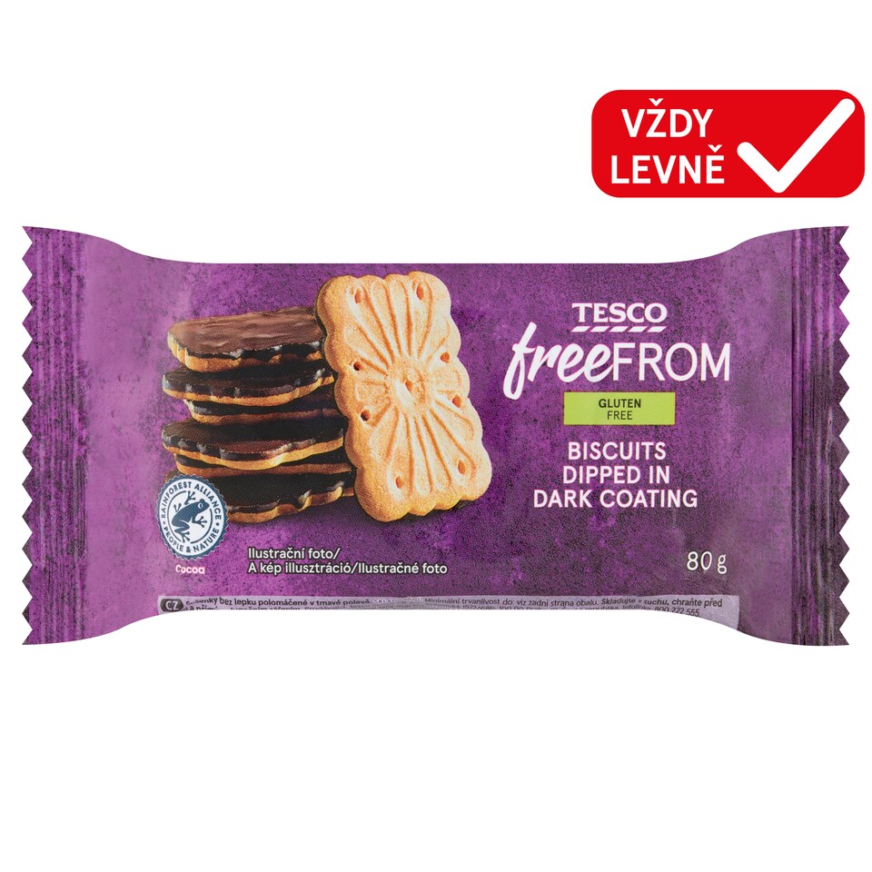 Tesco Free From Biscuits Dipped in Dark Chocolate 80g
