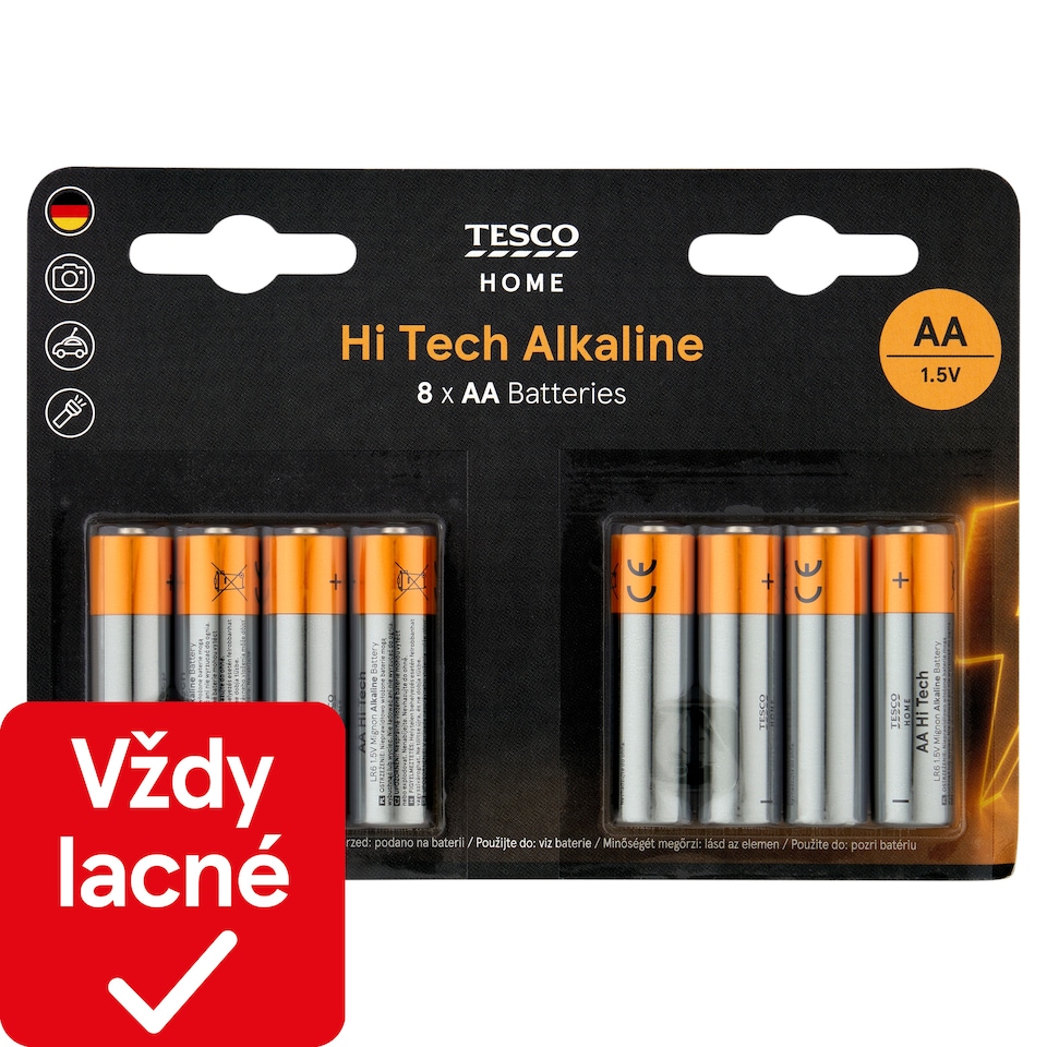 Tesco Home Hi Tech alkalické batérie AA 8 ks
