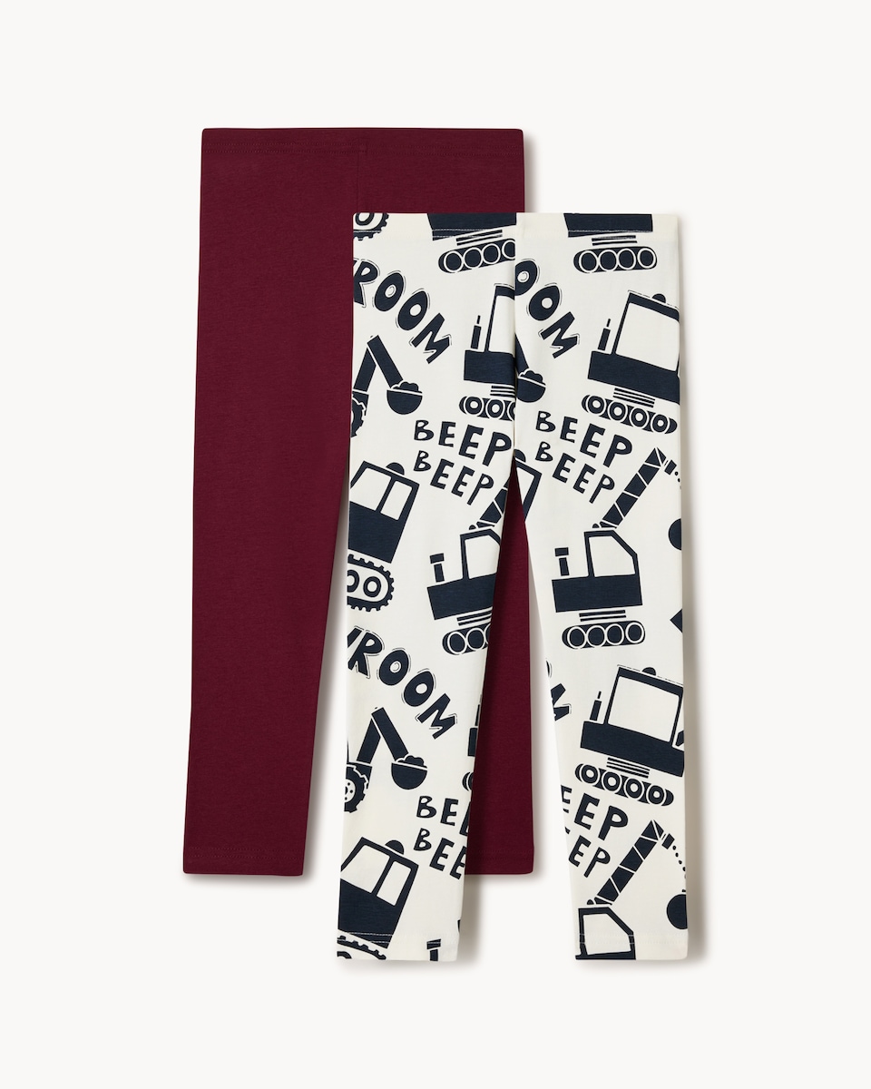 image 1 of F&F Boys 2-Pack Cotton Rich Digger Print Leggings in Burgundy
