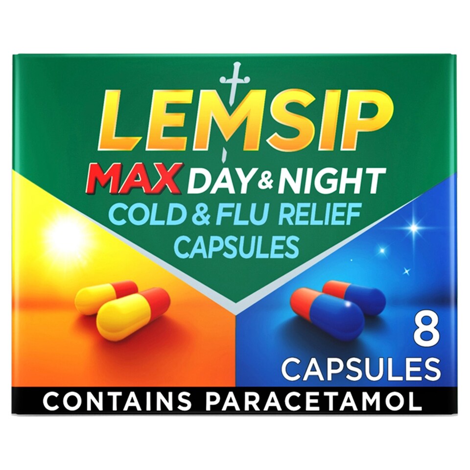 Lemsip Max Day & Night Cold & Flu Relief Capsules with Paracetamol 8s