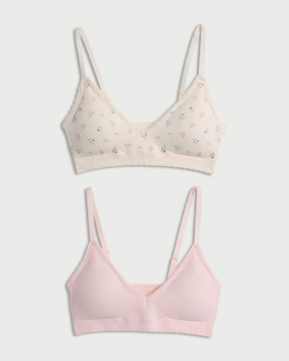 image 1 of F&F 2-Pack Seamfree Lace Trim Contour Crop Tops in Multi