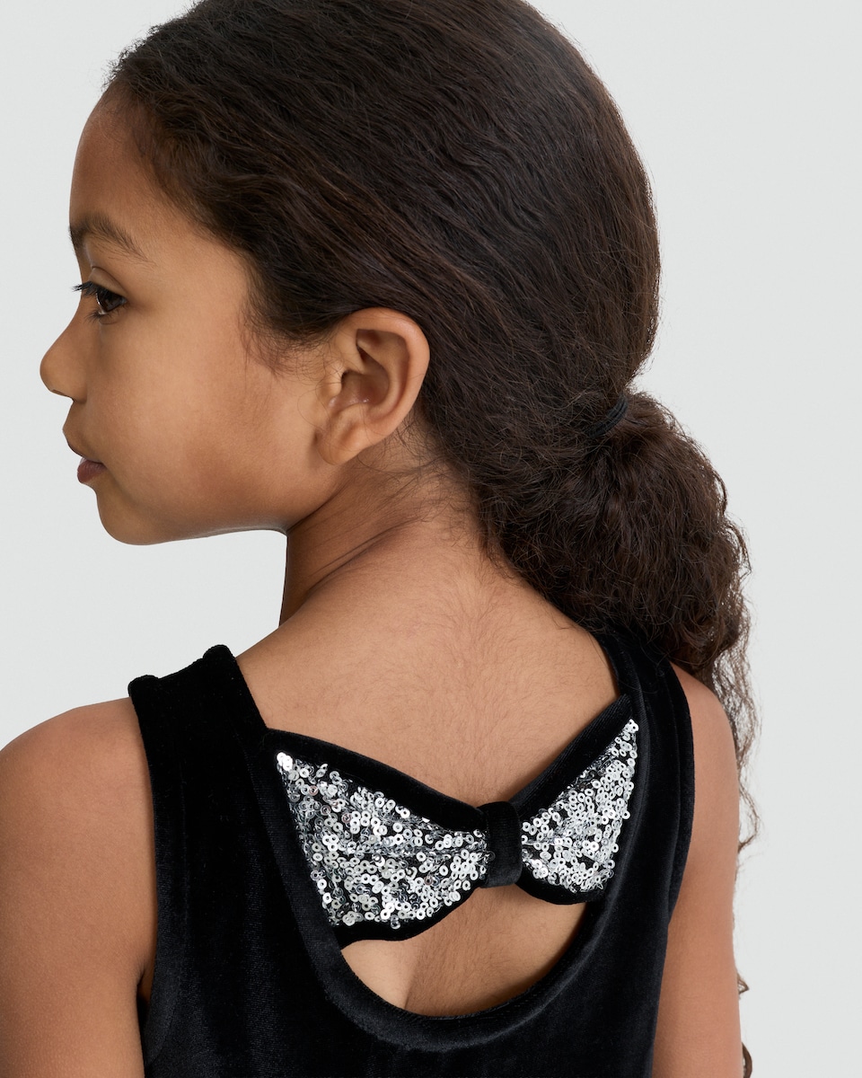 image 1 of F&F Girls Velvet Bow Back Top in Black