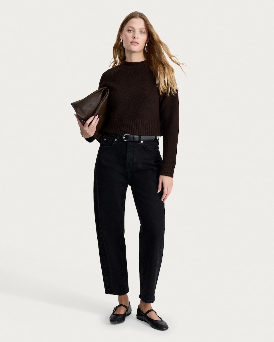 image 1 of F&F Knitted Crew Neck Cropped Jumper in Chocolate