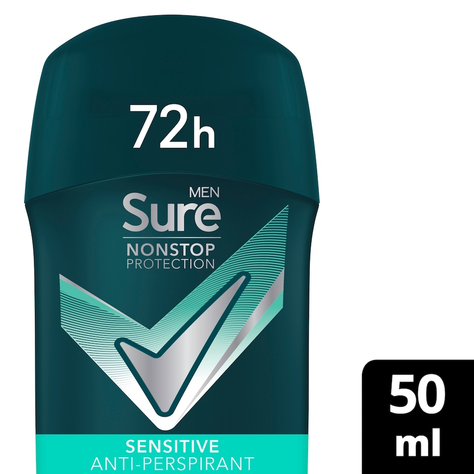 image 1 of Sure Men Nonstop Protection 72h Sensitive Antiperspirant Deodorant Stick 50ml
