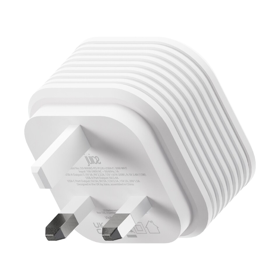 image 1 of Juice WHITE MAINS PD PLUG USBC Charger 20W