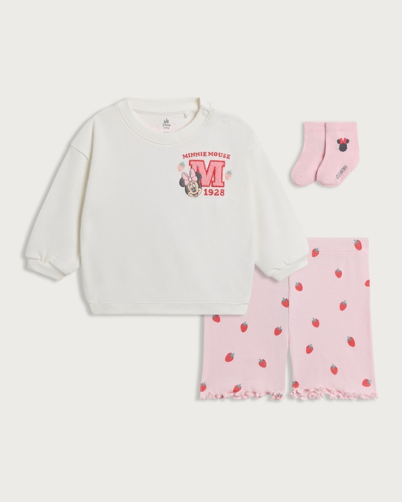 Disney Minnie Mouse 3-Piece Cotton Rich Sweatshirt, Shorts and Socks in Pink