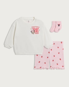 Disney Minnie Mouse 3-Piece Cotton Rich Sweatshirt, Shorts and Socks in Pink