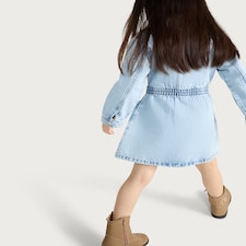F&F Girls Pure Cotton Belted Denim Shirt Dress in Blue
