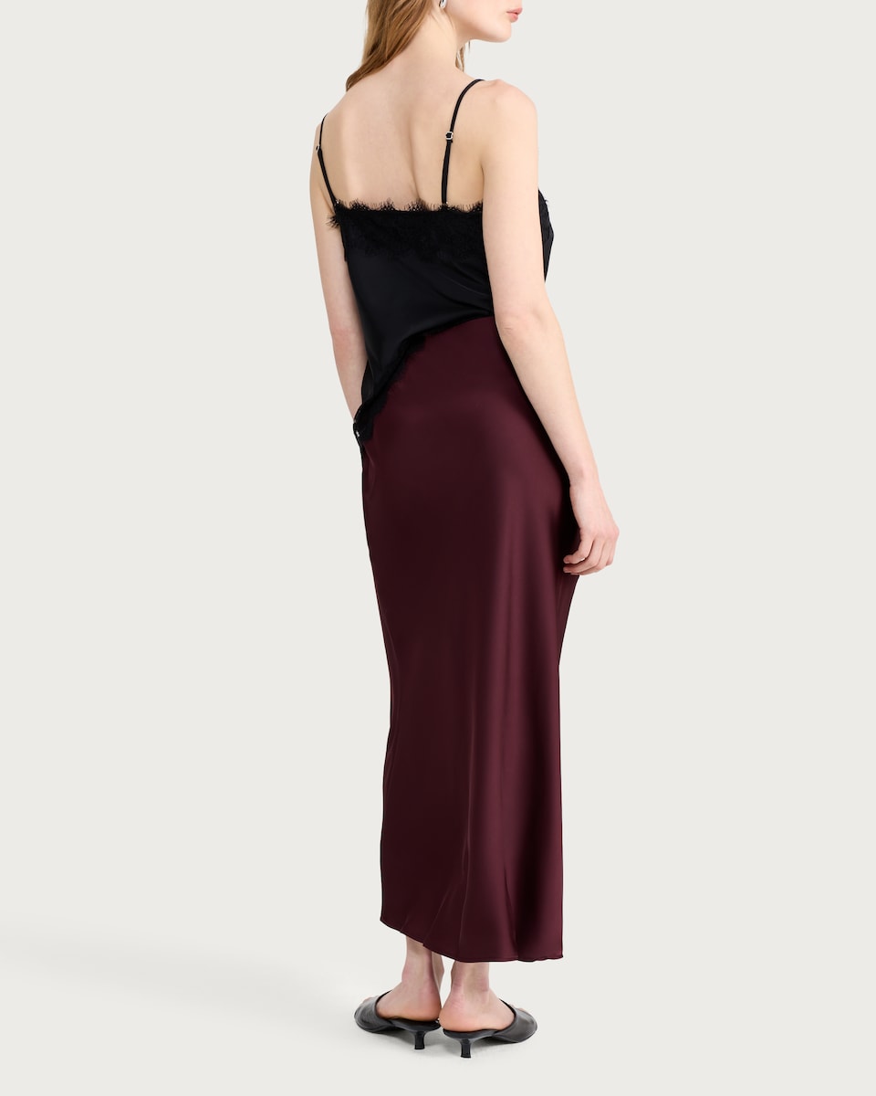 image 1 of F&F Satin Midi Slip Skirt in Burgundy