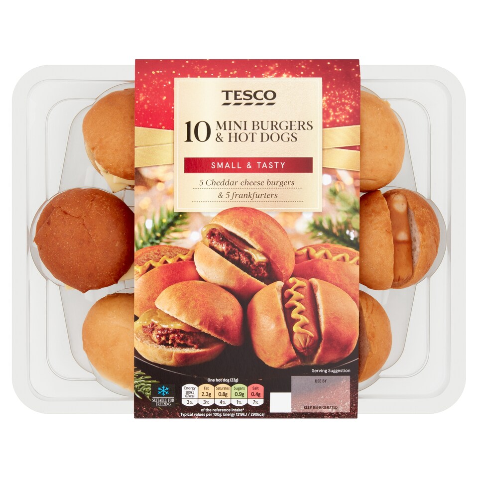 Tesco 10 Mini Burgers & Hot Dogs 225G