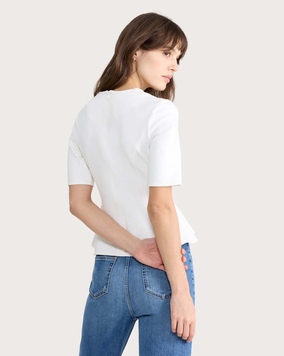 image 1 of F&F Ponte Seam Peplum Hem Top in Cream