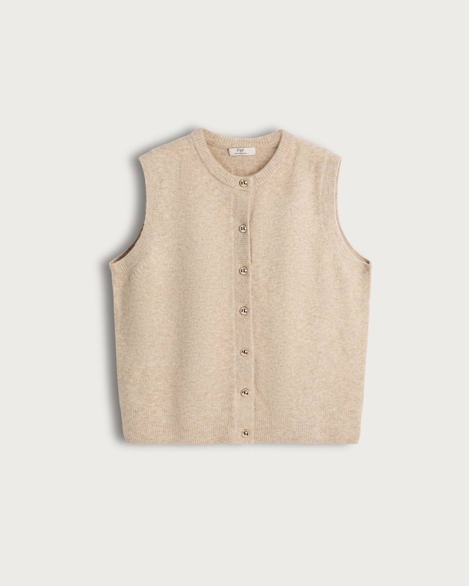 F&F Knitted Button Up Waistcoat with Wool in Neutral