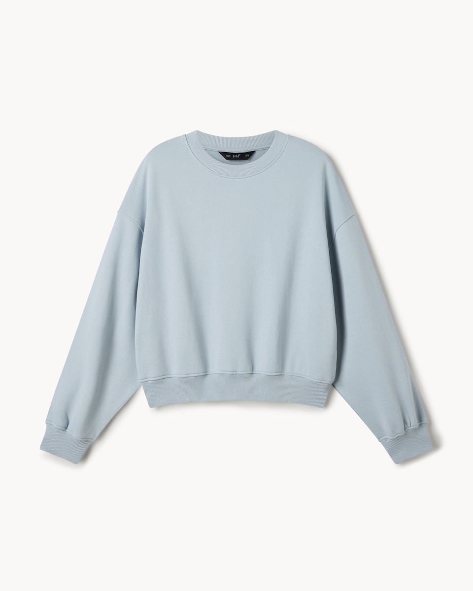 image 1 of F&F Cotton Rich Balloon Sleeved Sweatshirt in Blue