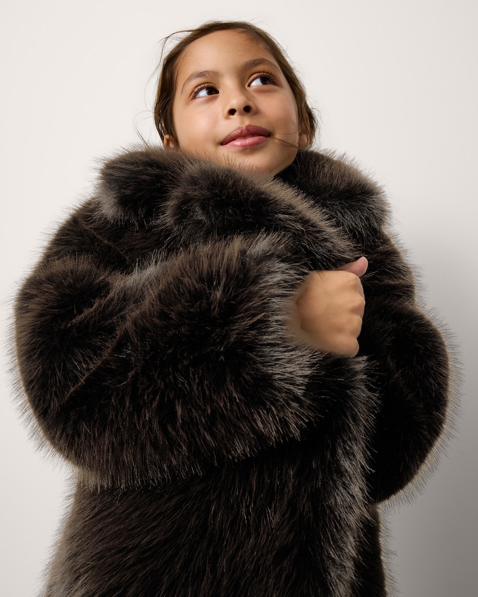 image 1 of F&F Girls Faux Fur Coat in Brown